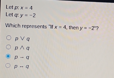 Which Represents if X = 4, Then Y = −2”?